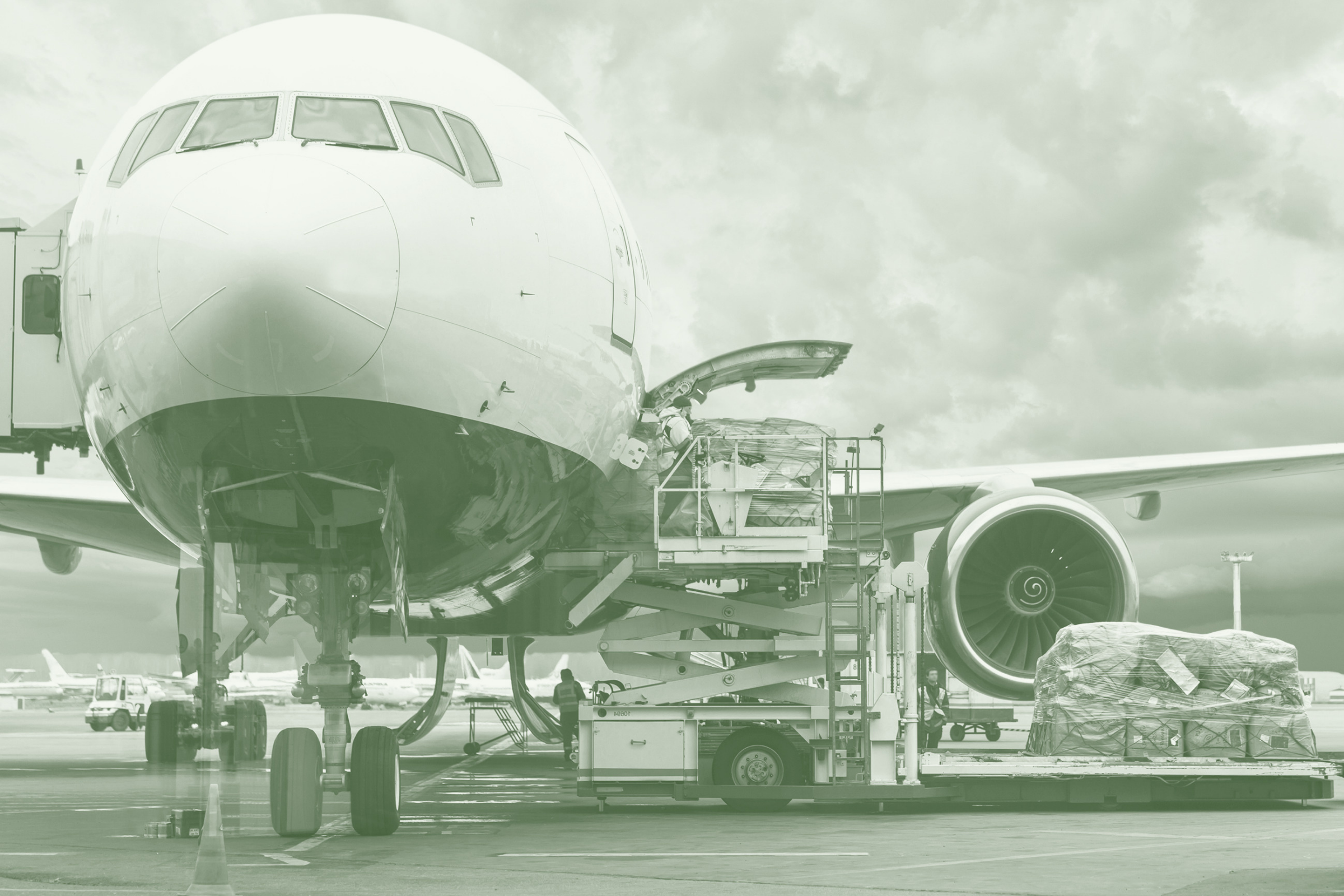 Cargo aircraft loading goods for international trade and export operations