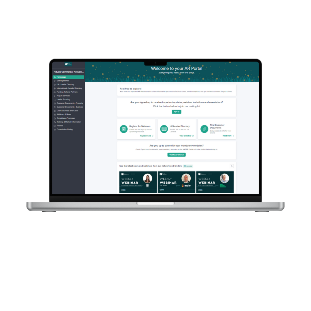 FCN AR Portal for commercial finance brokers with member resources and training materials