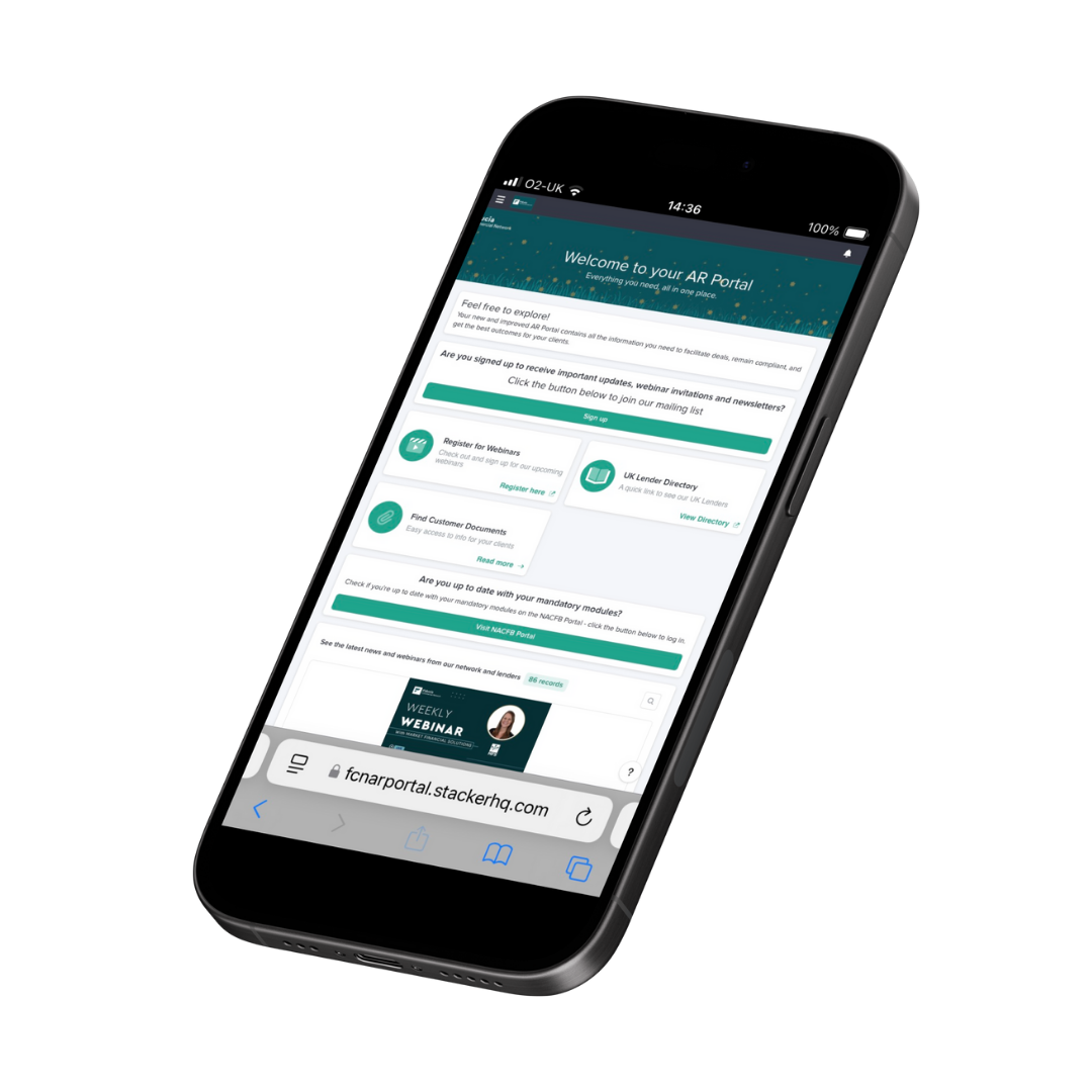 FCN AR Portal mobile access for commercial finance brokers on smartphone