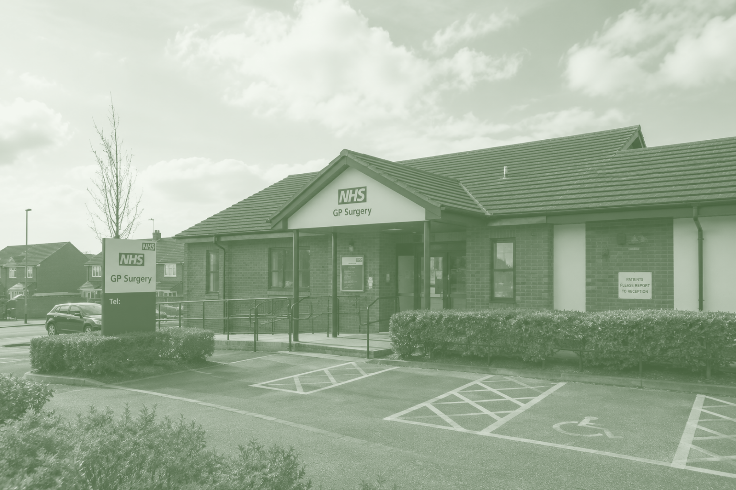 Modern UK GP surgery and medical practice premises with patient parking funded by healthcare finance