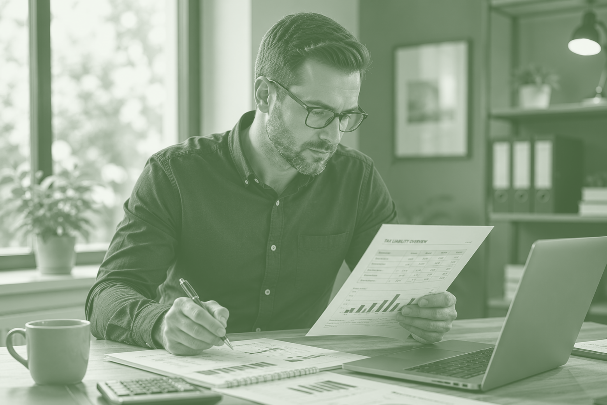 Business owner reviewing VAT & tax finance documents